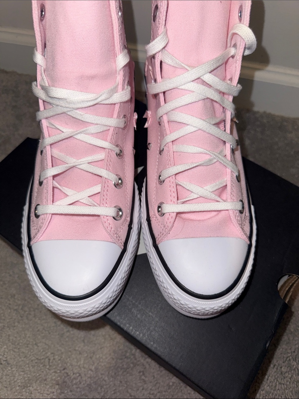 Converse Chuck Taylor All Star High Top Sneakers in Light Pink with Stud Accents - Picture 5 of 9